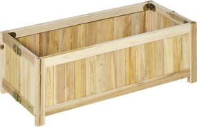 Floreira com pé dobrável, vaso para flores com dimensões de 70 x 30 x 25 A cm. Corpo com aspeto de ripas de madeira de abeto pré-oleada