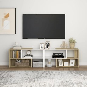 Móvel de TV 149x30x52 cm contraplacado branco e carvalho sonoma