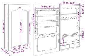 Móvel para joias de parede espelhado 37,5x10x67 cm preto