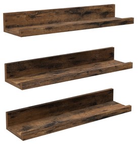Conjunto de prateleiras flutuantes de madeira para parede com borda frontal. | VASAGLE | 38 x 10 x 5 cm | castanho rústico | LWS037X01.