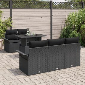 Conjunto de Sofá de Jardim de 6 Peças com Almofadas Rattan Preto Polié