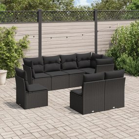 vidaXL 8 pcs conjunto sofás de jardim com almofadões vime PE preto