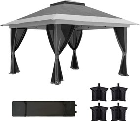 Outsunny Pérgola Dobrável 356x356x280 cm com 4 Paredes Laterais de Malha Anti-UV Altura Ajustável e Bolsa de Transporte Cinza Escuro | Aosom Portugal