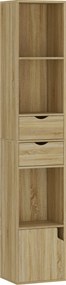 HOMCOM Estante 6 Prateleiras Com Gaveta, Porta, Prateleiras Abertas, 30x24x158 Cm, Carvalho | Aosom Portugal