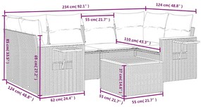 7 pcs conjunto de sofás p/ jardim c/ almofadões vime PE preto