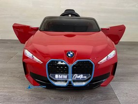 Carro elétrico para crianças BMW I4 12V 2.4G, rodas de borracha, Assento acolchoado Vermelho Metalizado