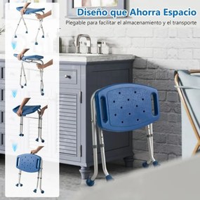 Banco de banho leve e dobrável Assento de banho ajustável em 3 níveis Montagem sem ferramentas Azul