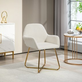 Cadeira de Sala de Jantar Estofada em Veludo com Base Metálica Cruzada Cadeira de Leitura 60x56,5x85 cm Creme