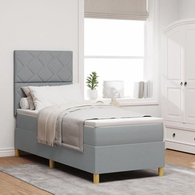 Cama Box Spring com Colchão Cinza Claro 80x200 cm Tecido