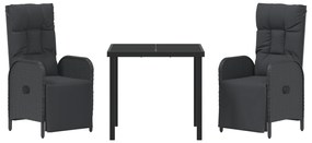 Conjunto de Jantar de Jardim com Almofadas Preto Vime PE