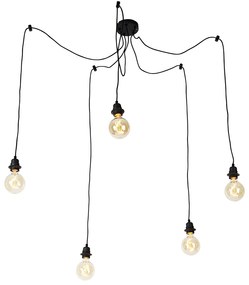 Candeeiro de suspensão industrial preto 5 luzes - Cava Moderno