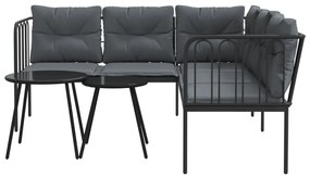 Conjunto de sofás de jardim c/ almofadões aço/textilene preto