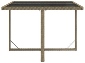 Mesa de jardim 109x107x74 cm vime PE e vidro bege