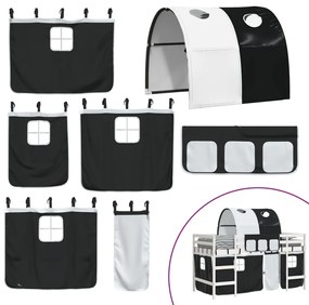 Cama alta criança c/ túnel 90x200 cm pinho maciço branco/preto