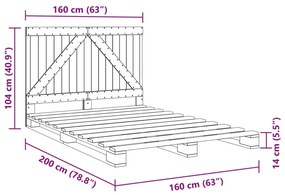 Estrutura de cama com cabeceira 160x200cm pinho maciço cinzento
