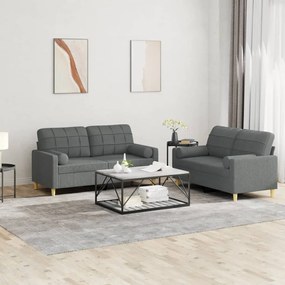 3201291 vidaXL 2 pcs conjunto de sofás com almofadas tecido cinzento-escuro