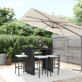 vidaXL 7 pcs conjunto de bar para jardim c/ almofadões vime PE preto