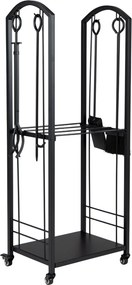 Estante Vertical para Lenha, 46 x 33 x 121,5 cm, Conjunto de Ferramentas, Preto