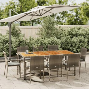 vidaXL 9 pcs conjunto de jantar p/ jardim c/ almofadões vime PE cinza