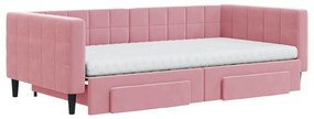 Sofá-cama com gavetão e gavetas 100x200 cm veludo rosa