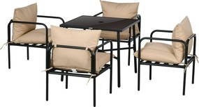 Conjunto de jardim com mesa e cadeiras (5 peças): 1 mesa de jantar quadrada e 4 cadeiras, com 4 almofadas