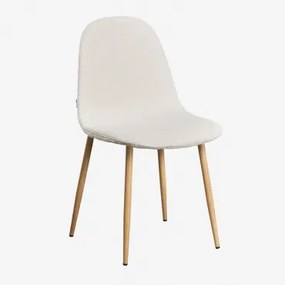Pacote De 4 Cadeiras De Jantar Glamm Deluxe Em Tecido Bouclé Madeira Natural & Caracóis Blanco - Sklum