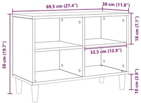 Gabinete de TV Carvalho Preto - 69.5x30x50 cm, Feito de Madeira de Eng