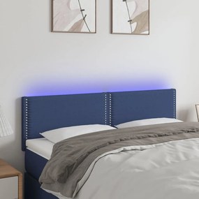 Cabeceira de cama c/ luzes LED tecido 144x5x78/88 cm azul