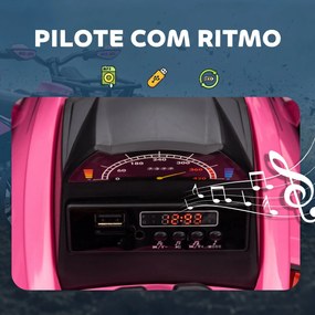 Moto 4 Elétrica Infantil 12V com 2 Motores, 3-8 km/h, Música, Faróis LED e USB, Rosa