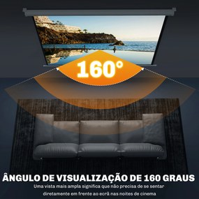 Tela de Projeção de 84 Polegadas Tela de Projetor Manual Formato 4:3 4K  Montagem na Parede ou Teto 181x8x138 cm Branco