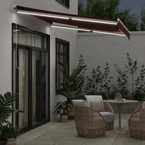 Toldo retrátil manual com luz LED 300x250 cm bordô