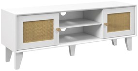 HOMCOM Móvel de TV para Televisores de até 55 Polegadas com 2 Portas de Vime e Prateleira Ajustável 20x35x46 cm Branco