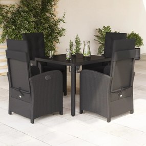vidaXL 5 pcs conjunto de jantar p/ jardim c/ almofadões vime PE preto