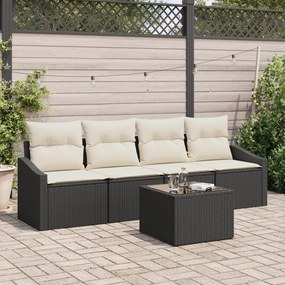 vidaXL Conjunto de Jantar com 5 Peças e Almofadas Preto Vime PE