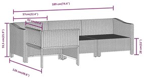 4 pcs conjunto lounge de jardim c/ almofadões vime PE cinzento