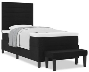 Cama Box Spring com Colchão e Banco Preto 80x200 cm Tecido