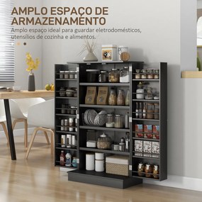 Armário de Cozinha despensaccom 2 Portas e 16 Prateleiras Armário de Cozinha Moderno com Prateleiras Ajustáveis 60x30x104 cm Preto