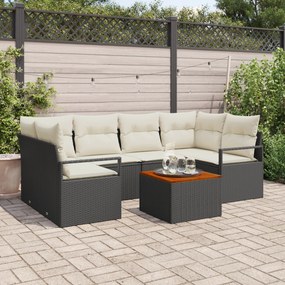 Conjunto de Sofá de Jardim vidaXL de 7 Peças com Almofadas Preto Ratta