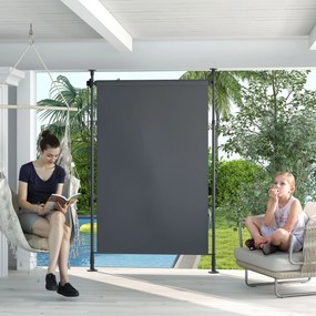 Toldo manual retrátil com suporte 200 L x 220-310 A cm, comprimento ajustável, manivela, instalação sem perfuração, metal de alumínio, poliéster cinze