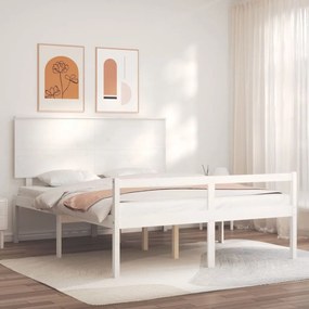 vidaXL Cama para idosos king size com cabeceira madeira maciça branco