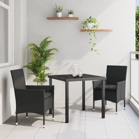 Conjunto de Jantar Jardim vidaXL 3 Peças com Almofadas Rattan Sintético Preto