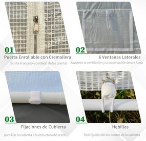 Estufa Jardim com 2 portas e 6 janelas enrolaveis 600x300x280 cm Branc