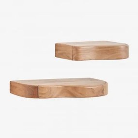 Conjunto De 2 Prateleiras De Parede Com Arrumação Em Madeira De Acácia Nireimi ↔︎ 40 Cm - ↔︎ 60 Cm - Sklum