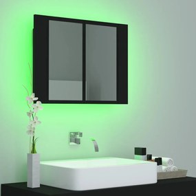 Armário espelhado casa banho c/ LED 60x12x45 cm acrílico preto