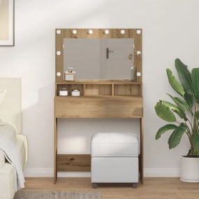 Mesa de Maquiagem vidaXL com Luzes LED em Carvalho Artisan 79x41x135 c