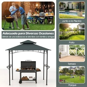 Tenda jardim para churrasqueira (NÃO INCLUIDA) de dois andares com 2 prateleiras e 7 ganchos, estrutura metálica e toldo flexível para jardim ou terra