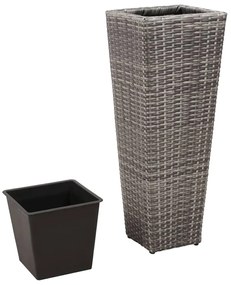 Vasos/floreiras de jardim elevados 3 pcs vime PE cinzento