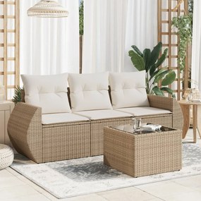 vidaXL 4 pcs conjunto de sofás para jardim c/ almofadões vime PE bege