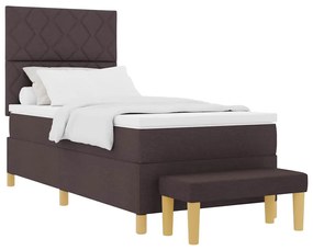 Cama Box com Colchão &amp; Banco Marrom Escuro 90x200 cm Tecido