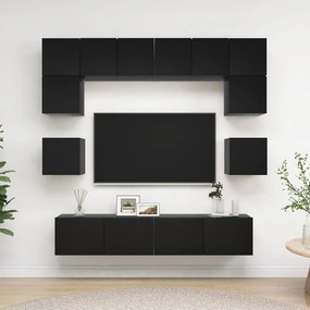 vidaXL 8 pcs conjunto de móveis de TV derivados de madeira preto